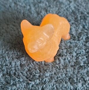 Orange Calcite Carved Corgi Figurine